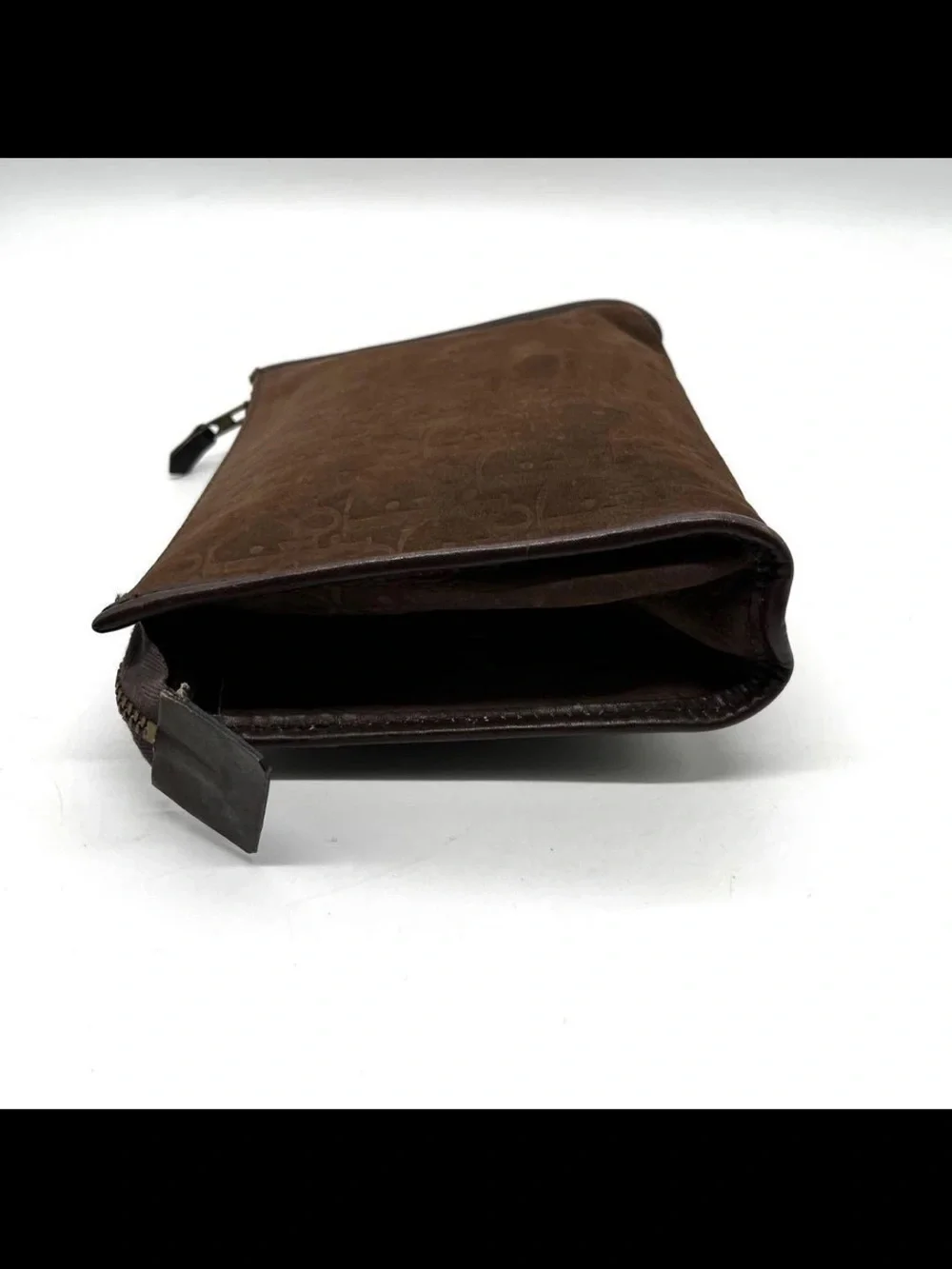 Dior Brown Embossed Suede Cosmetic Pouch